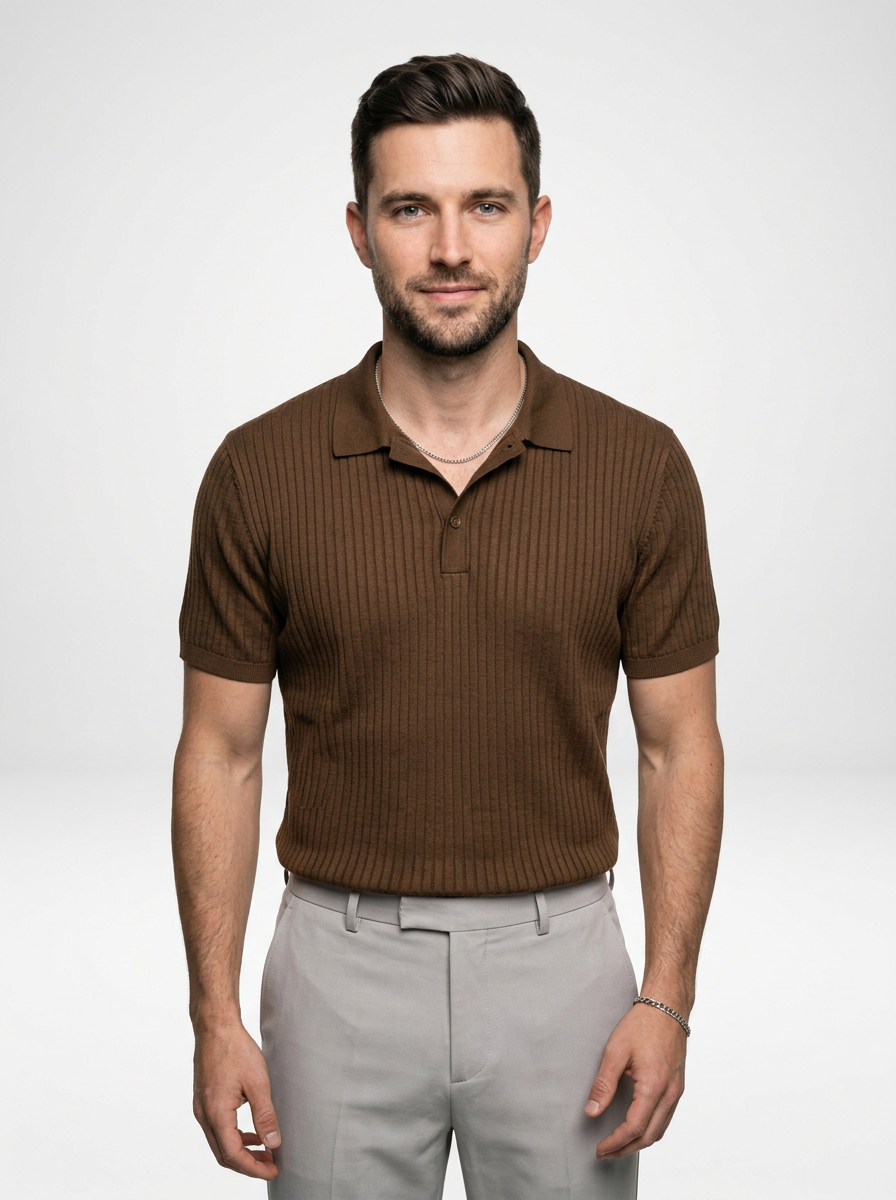 Men’s Cotton Polo Shirt with Ribbed Lapel Collar