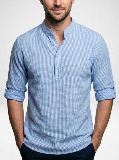 Men’s Lightweight Long-Sleeve Henley with Buttoned Placket
