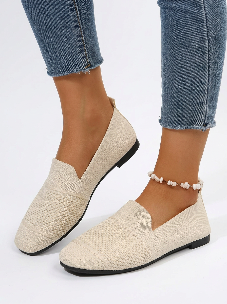 Women's Square Toe Knit Slip On Loafers