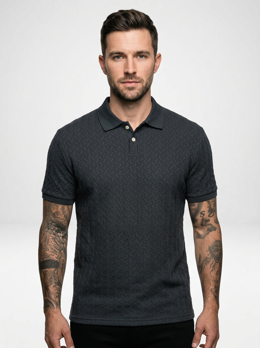 Men’s Textured Short Sleeve Stylish Polo Shirt