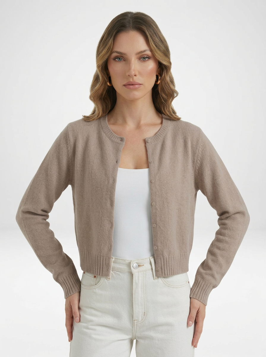Women's Minimalist Long Sleeve Crew Neck Knit Cardigan