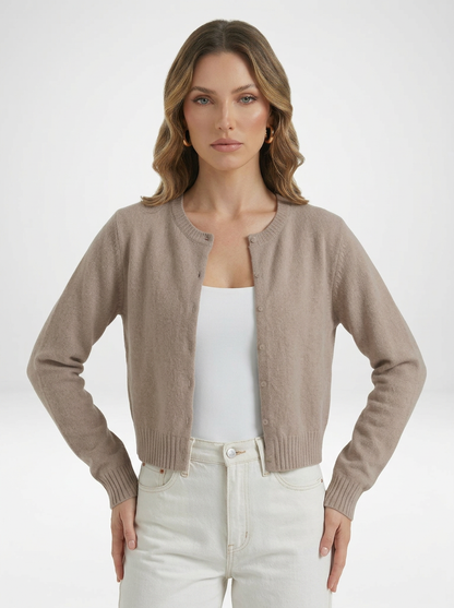 Women's Minimalist Long Sleeve Crew Neck Knit Cardigan
