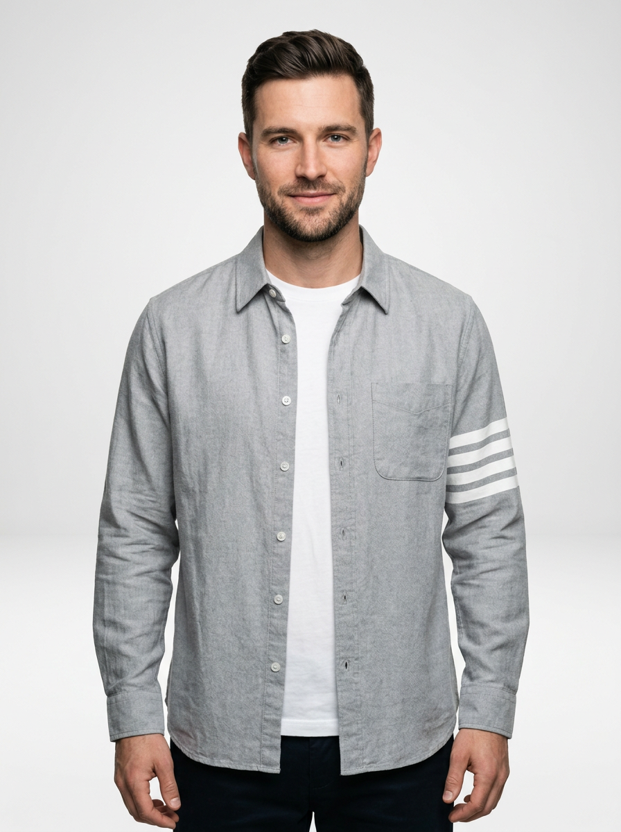 Men’s Lightweight Linen Stripe Sleeve Button Down Shirt
