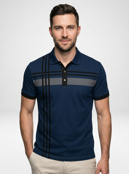 Men’s Casual Short-Sleeve Striped Polo Shirt