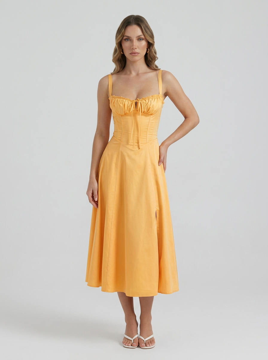 Corset Bodice Satin Midi Dress