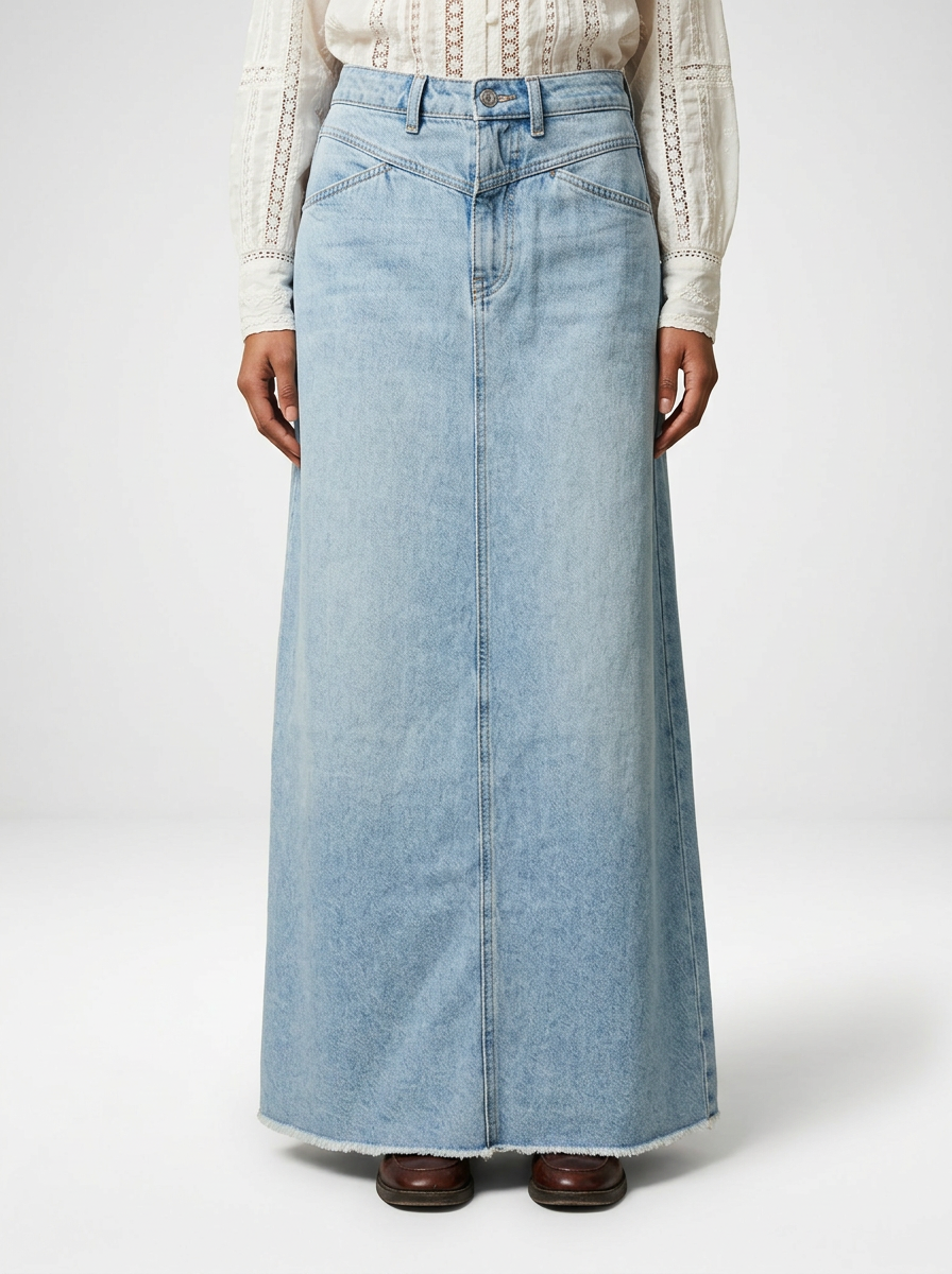 Women's High Waist Straight Fit Denim Maxi Skirt