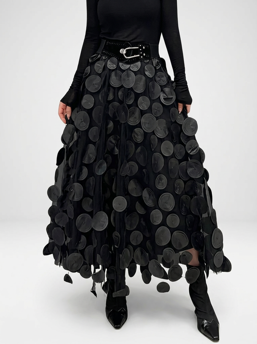 Women's Elegant Long Maxi Skirt with Textured Layered Design
