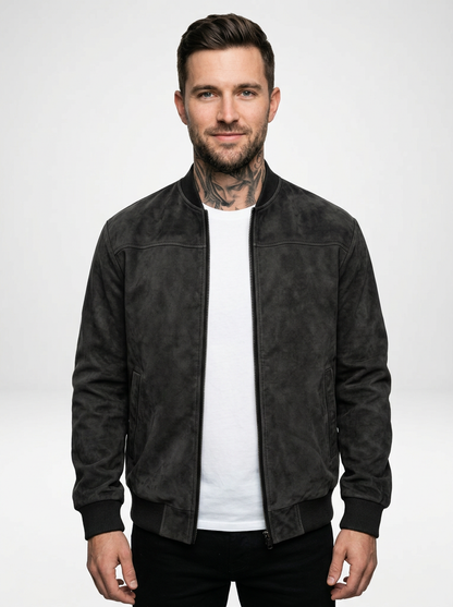 Men’s Suede Zip-Up Bomber Jacket