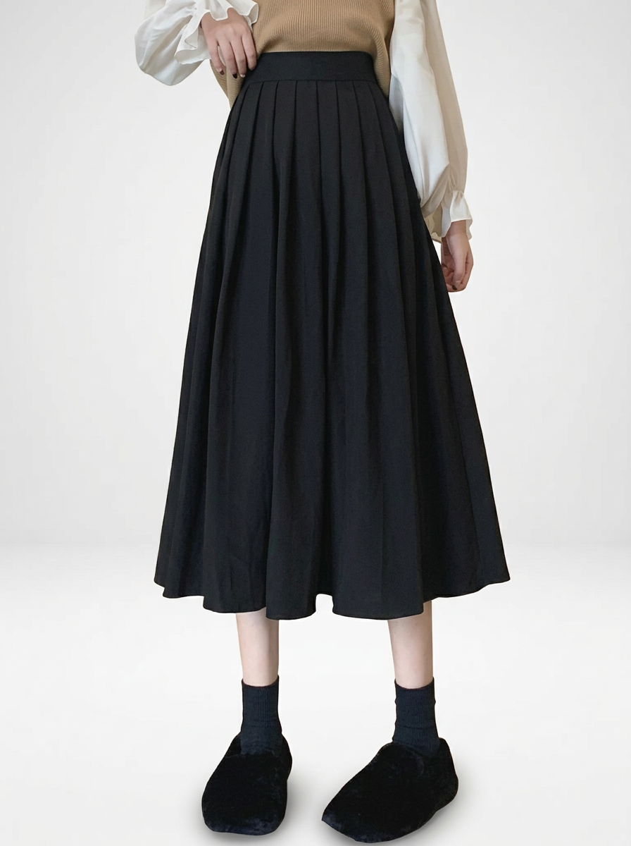 Pleated Midi Skirt Flowing A Line Silhouette