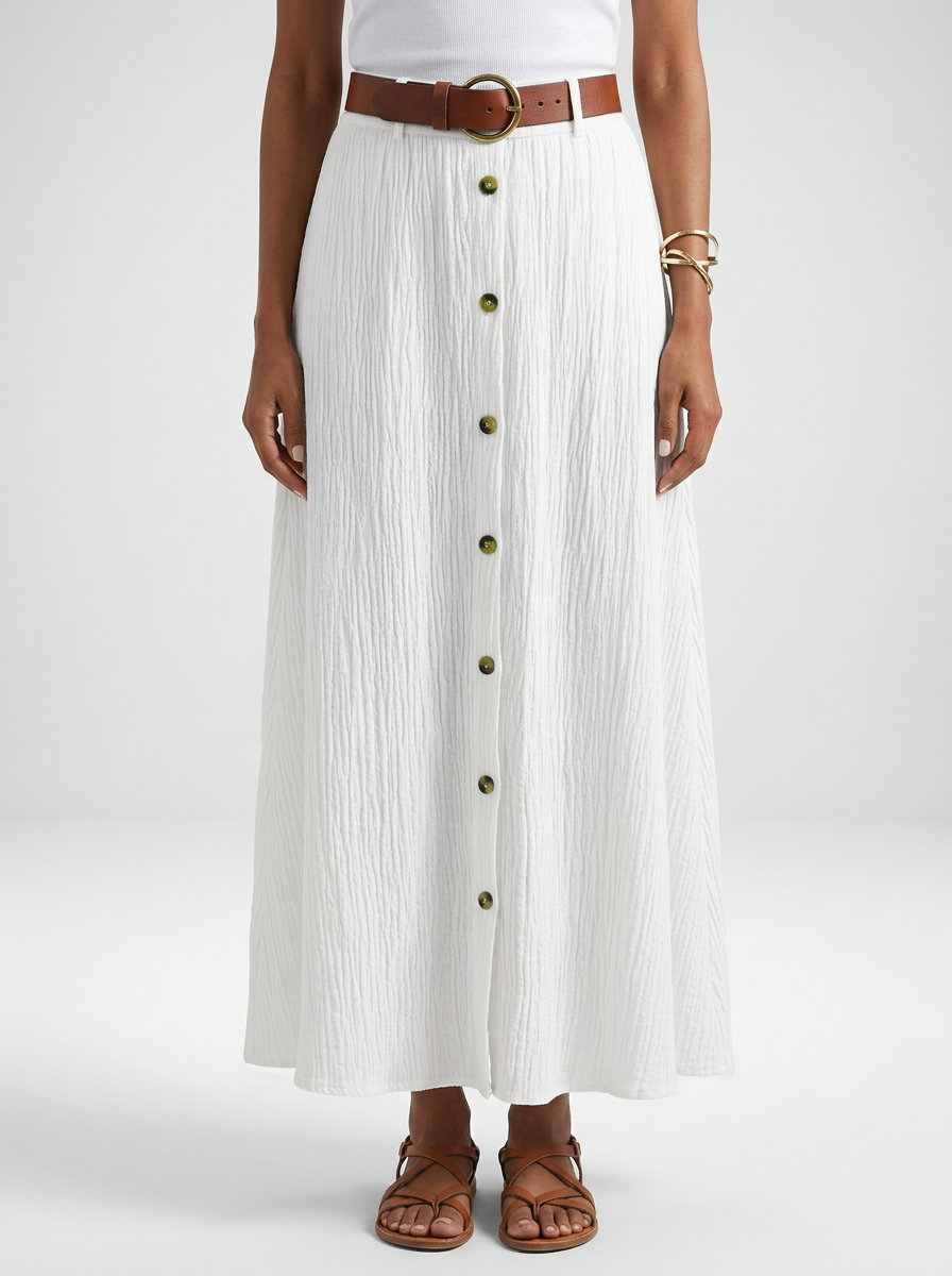 Lightweight Button Front Maxi Skirt