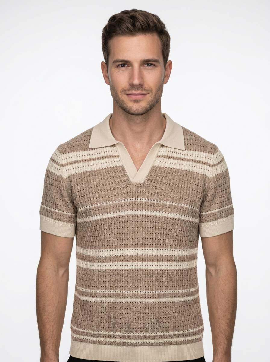 Open Collar Polo Shirt with Textured Knit