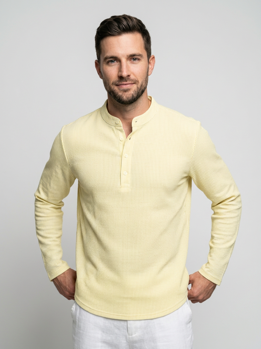 Men’s Lightweight Long-Sleeve Henley with Buttoned Placket