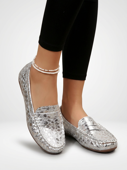 Women's Mirror Finish Round Toe Penny Loafers