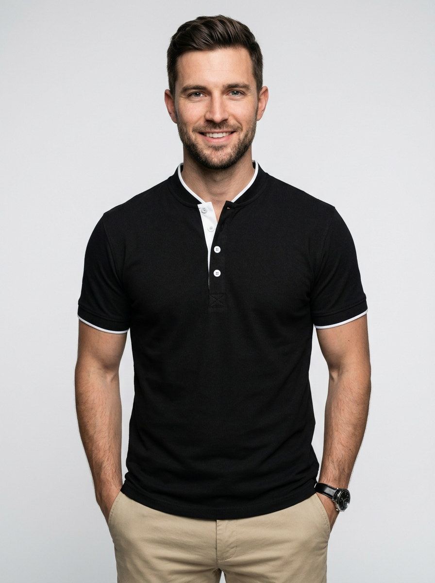 Men’s Short Sleeve Minimalist Button-Up Polo Shirt