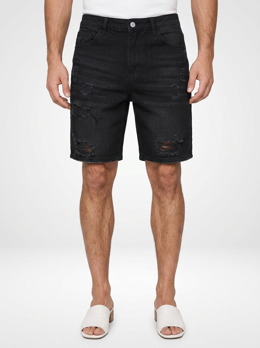 Casual Denim Jeans Shorts for Men Distressed Finish