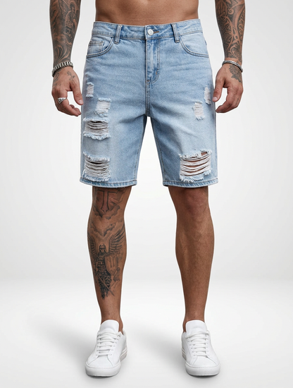 Casual Denim Jeans Shorts for Men Distressed Finish