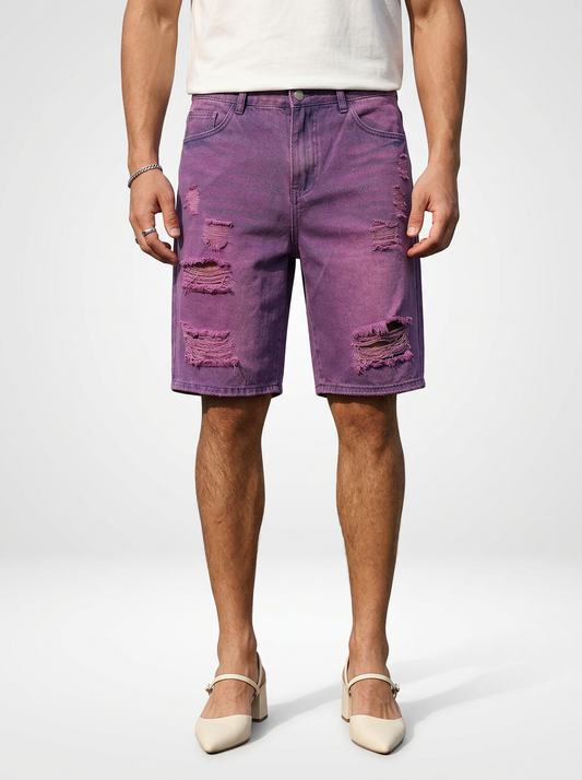 Casual Denim Jeans Shorts for Men Distressed Finish