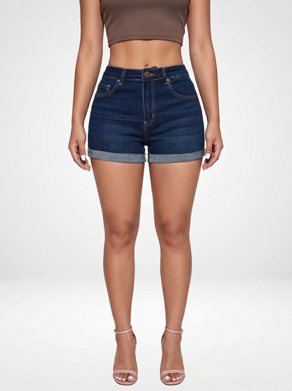 Cuffed Hem Denim Jeans Shorts for Women High Stretch Fit