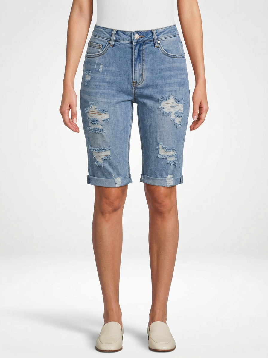 High Stretch Denim Jeans Shorts for Women Mid-Length Cut