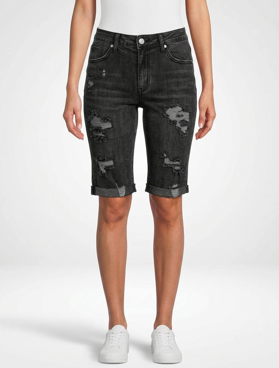 High Stretch Denim Jeans Shorts for Women Mid-Length Cut