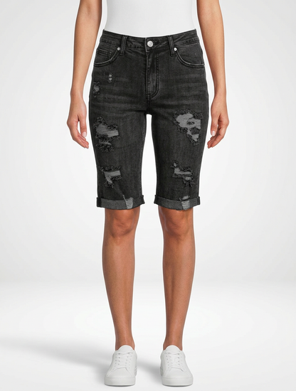 High Stretch Denim Jeans Shorts for Women Mid-Length Cut