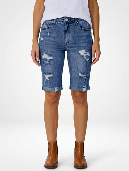 High Stretch Denim Jeans Shorts for Women Mid-Length Cut