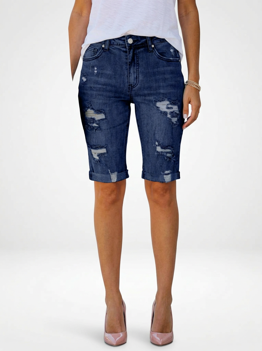 High Stretch Denim Jeans Shorts for Women Mid-Length Cut