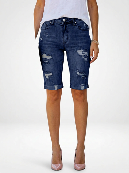 High Stretch Denim Jeans Shorts for Women Mid-Length Cut