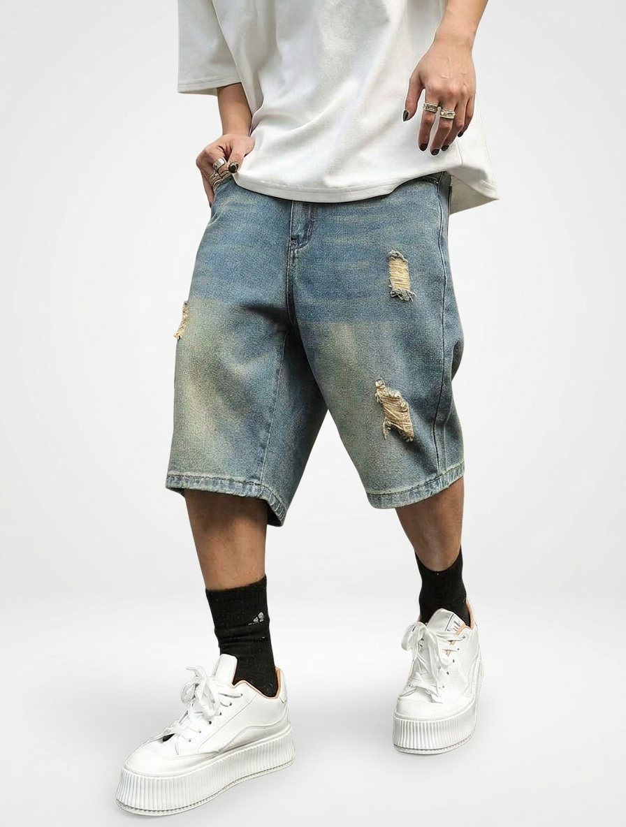 Men’s Baggy Street Denim Jeans Shorts Distressed