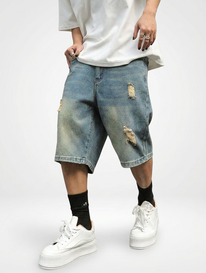 Men’s Baggy Street Denim Jeans Shorts Distressed