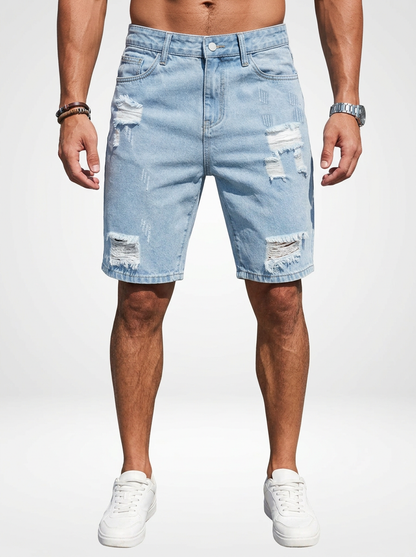 Men’s Distressed Denim Jeans Shorts Straight Cut