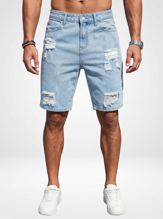 Men’s Distressed Denim Jeans Shorts Straight Cut