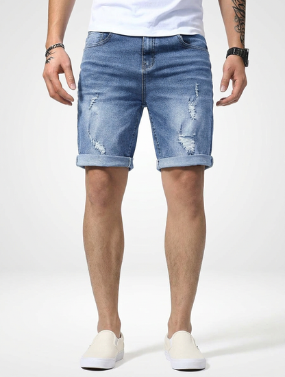 Men’s Frayed Ripped Denim Jeans Shorts Regular Fit