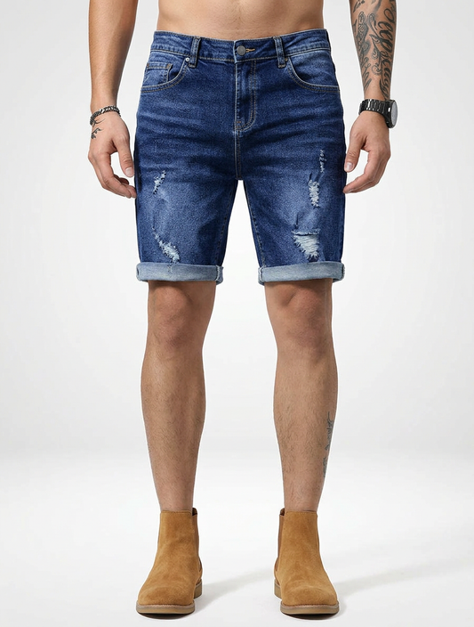 Men’s Frayed Ripped Denim Jeans Shorts Regular Fit