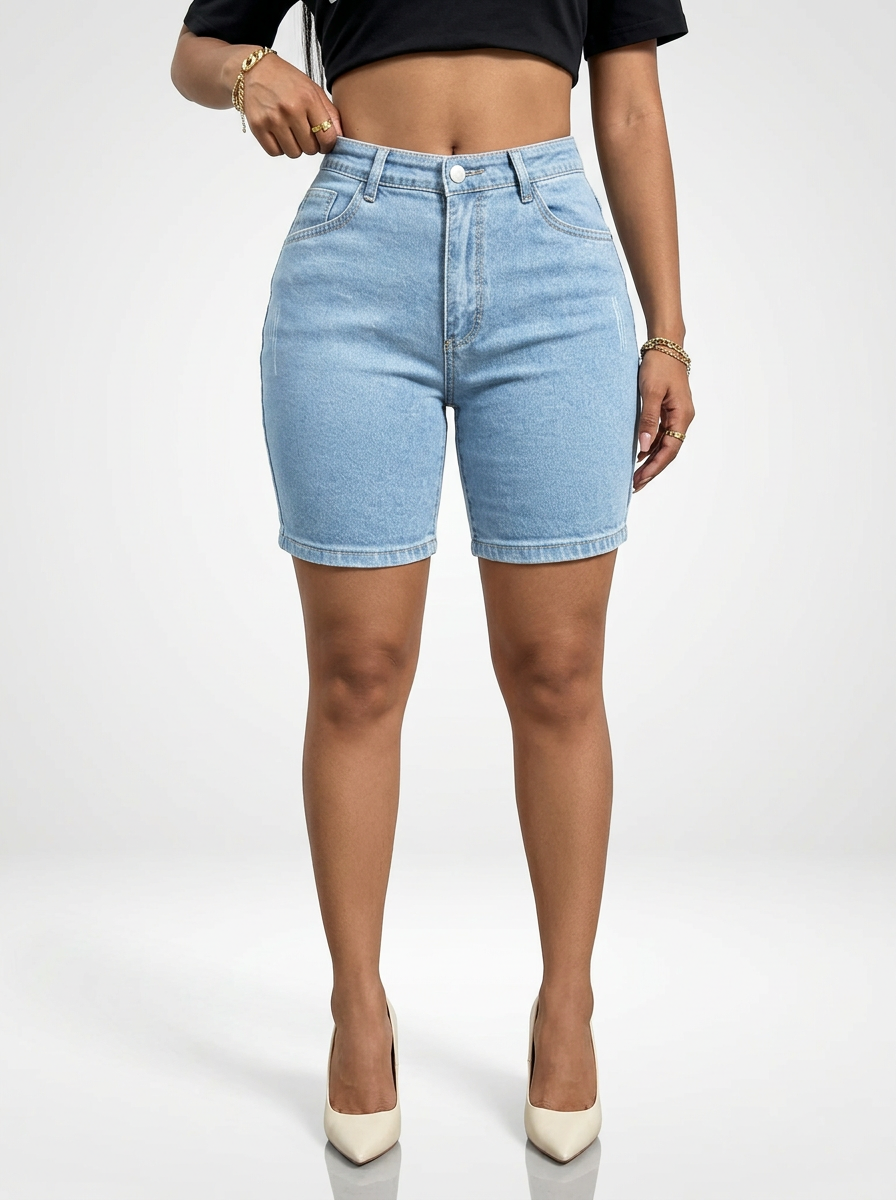 Skinny Fit Denim Jeans Bermuda Shorts for Women Stretch Fabric