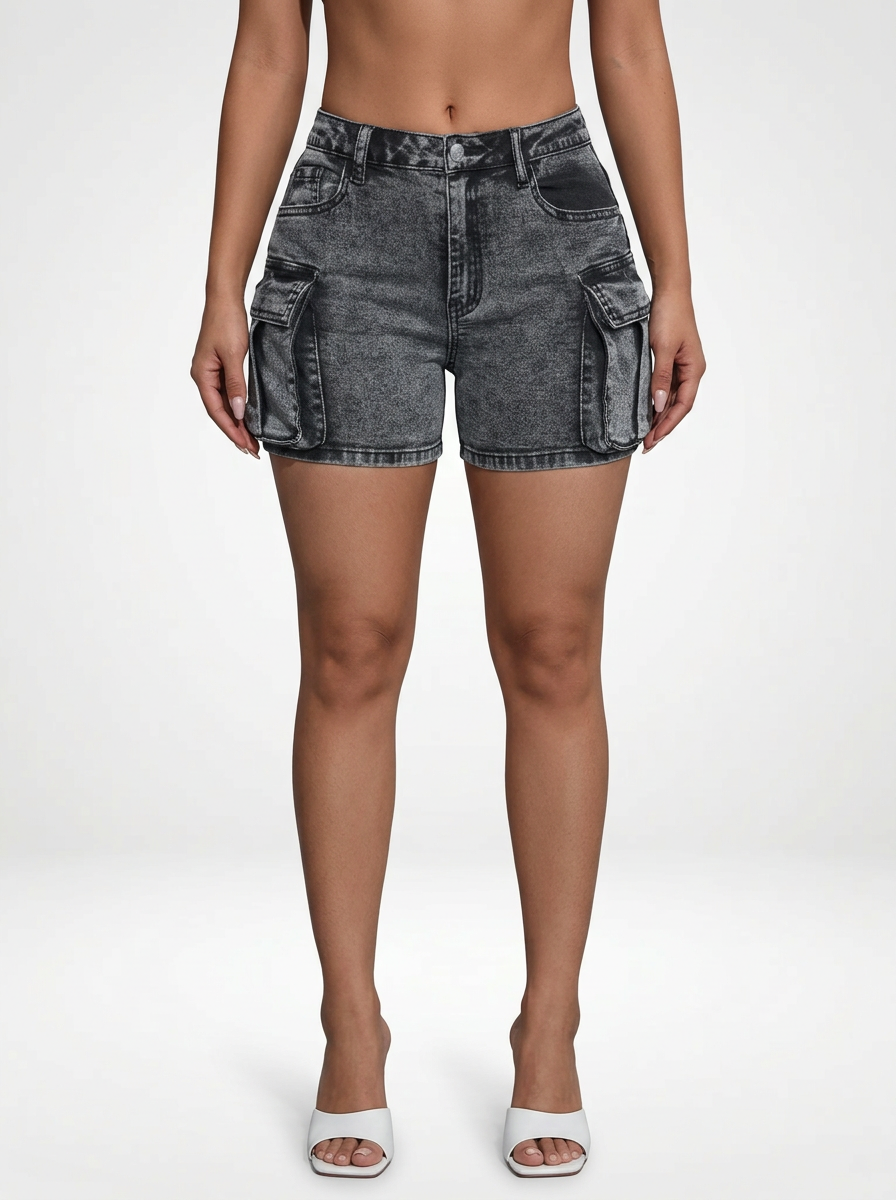 Slim Fit Denim Jeans Cargo Shorts for Women
