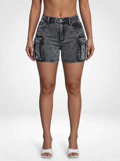 Slim Fit Denim Jeans Cargo Shorts for Women