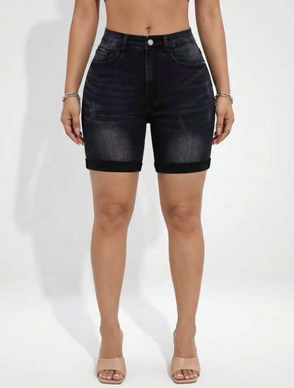 Slim Fit Denim Jeans Shorts for Women High Waist Cut