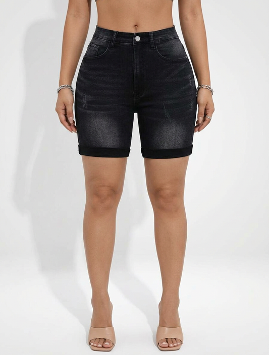 Slim Fit Denim Jeans Shorts for Women High Waist Cut