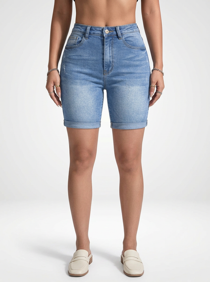 Slim Fit Denim Jeans Shorts for Women High Waist Cut
