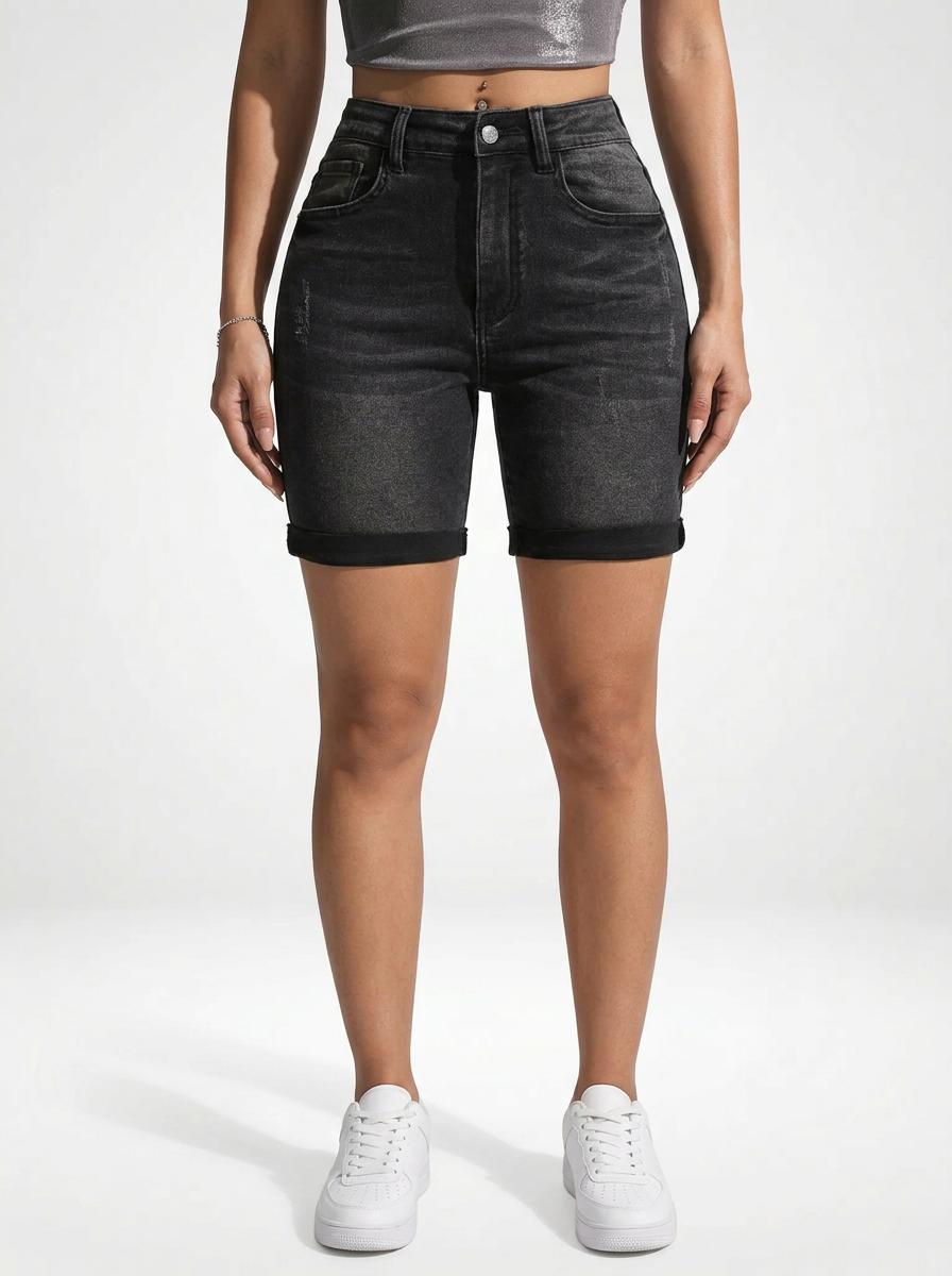 Slim Fit Denim Jeans Shorts for Women High Waist Cut