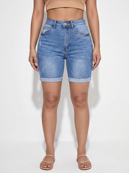 Slim Fit Denim Jeans Shorts for Women High Waist Cut