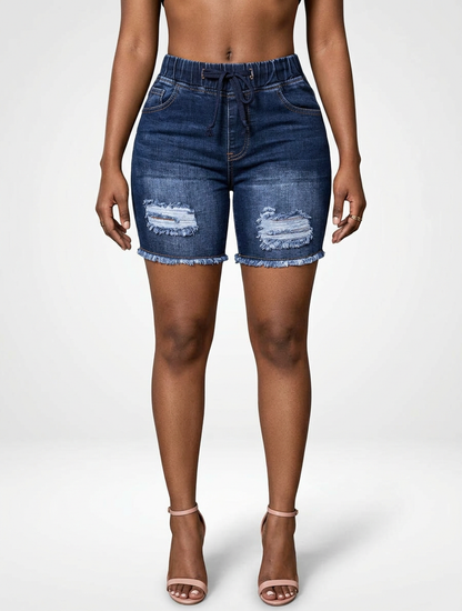 Stretch Denim Jeans Shorts for Women Drawstring Waist Skinny Fit