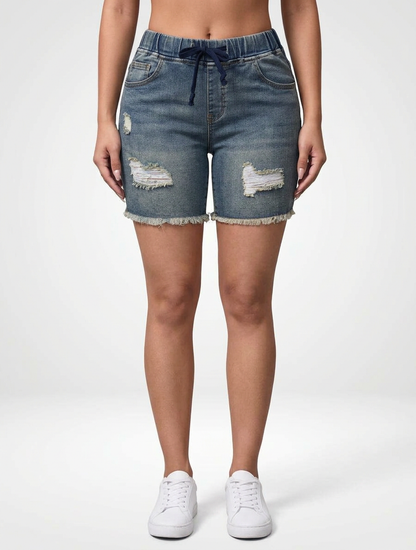 Stretch Denim Jeans Shorts for Women Drawstring Waist Skinny Fit