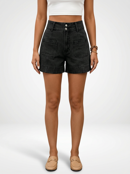 Wide Leg Denim Jeans Shorts for Women Mid-Rise Fit