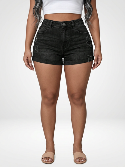 Women’s Distressed Denim Jeans Shorts Medium Stretch Fit