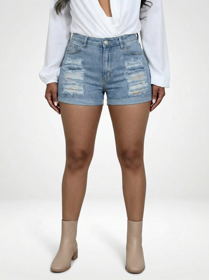 Women’s Distressed Denim Jeans Shorts Medium Stretch Fit