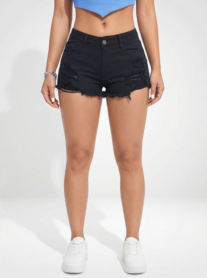 Women’s Frayed Hem Denim Jeans Shorts High Stretch