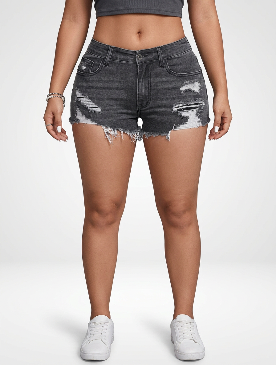 Women’s Frayed Hem Denim Jeans Shorts High Stretch