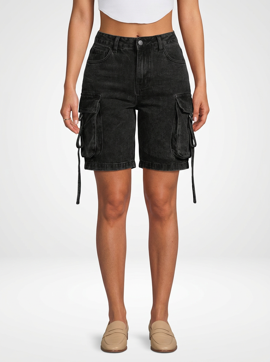 Women’s Loose Fit Denim Jeans Cargo Shorts Knee Length